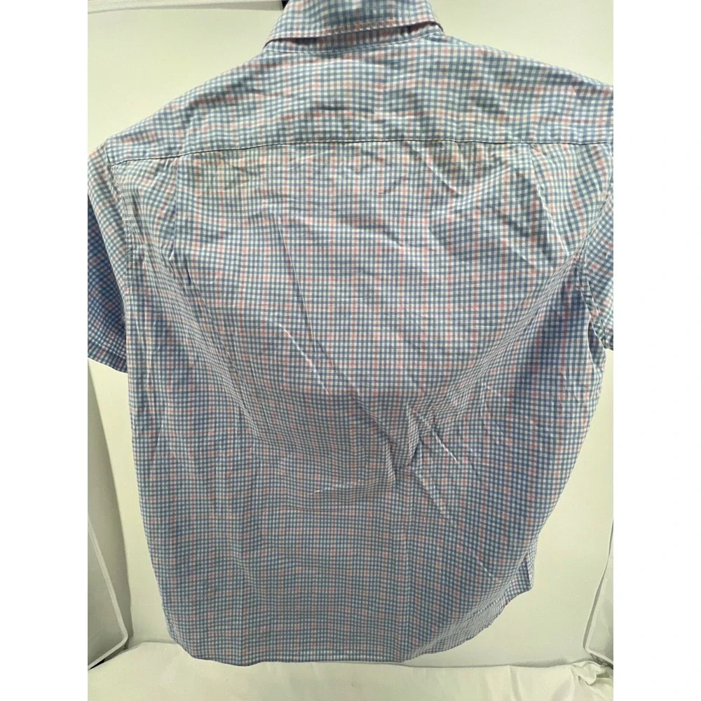 J. Crew Flex Gingham Short Sleeve‎ Button Down Shirt Mens XL Blue Pink Plaid